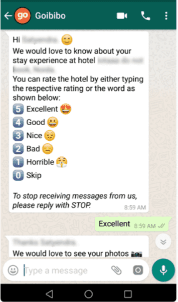 WhatsApp for customer feedback collection