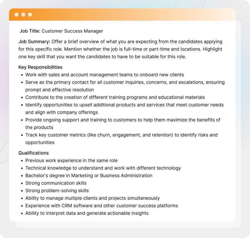 Customer Success Manager Job Description Template