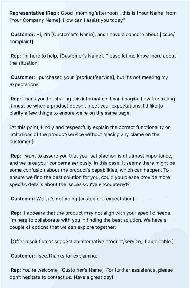 Sample Phone Conversation for Responding to a Customer Complaint 