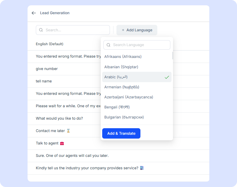 Building multilingual chatbot-step four-choose preferred language