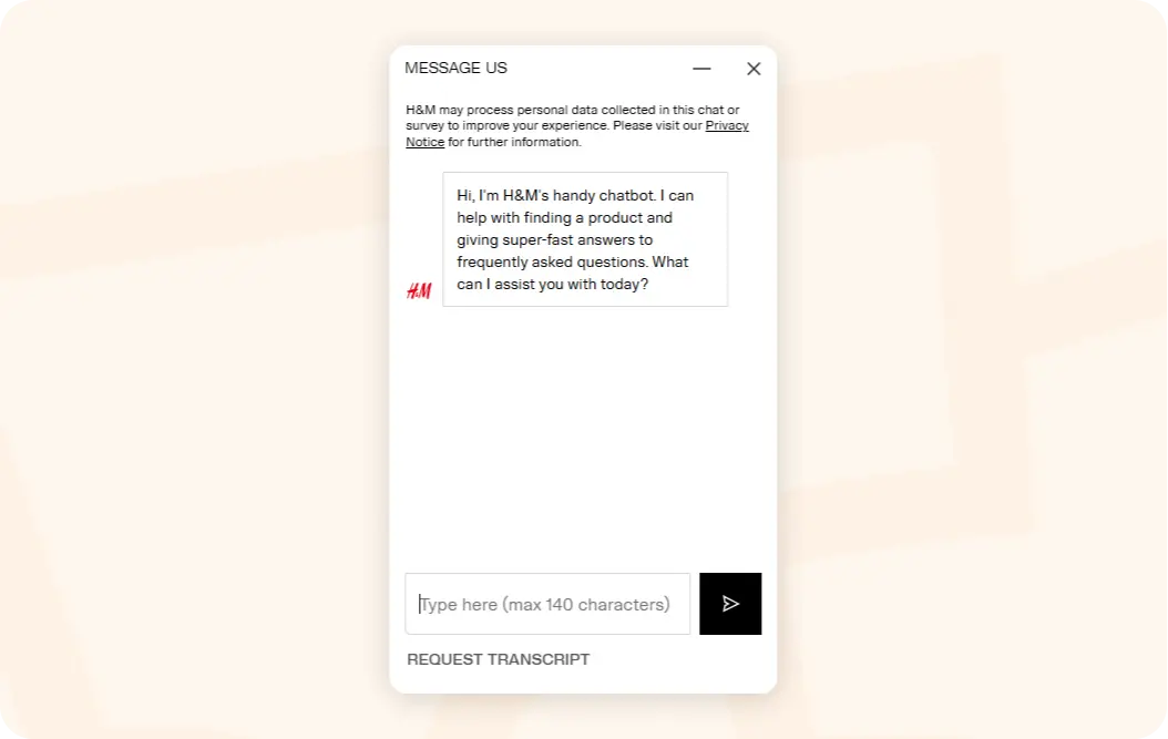 H&M using ecommerce chatbot