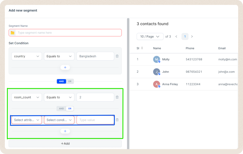 Using Multiple Conditions for Segmentation in REVE Chat