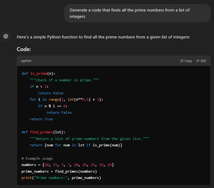 ChatGPT Code Generation Example