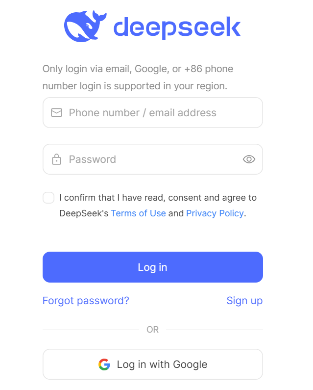 Deepseek sign in page
